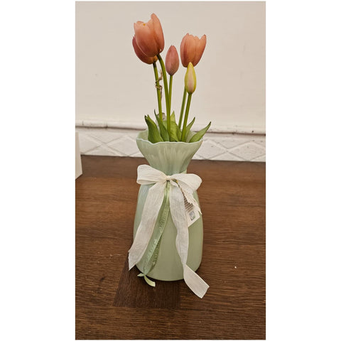 Fiori di Lena Vaso in vetro con mazzo tulipani artificiali D13.5xH25 cm 5 varianti(1 unità) - Angelica Home Stabia