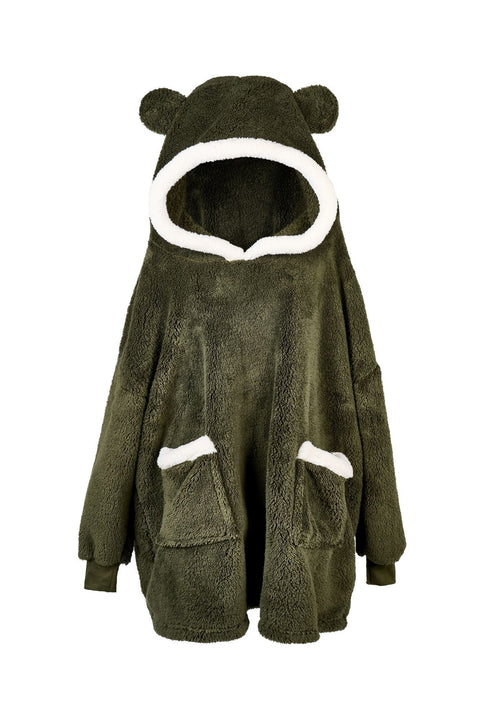 Clouds of Fabric Hoodie large green teddy bear with hood 75x90 cm