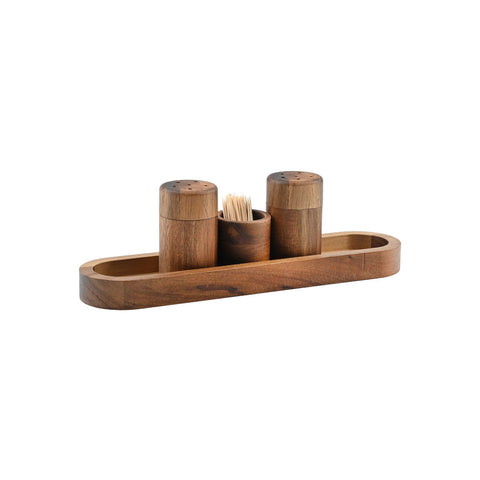Estia Home Set vassoio con Saliera, Pepiera, Stuzzicadenti in legno "Allure" 23 cm