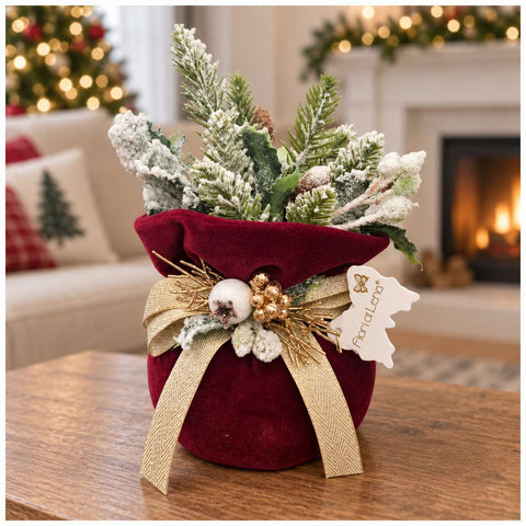 Fiori di Lena Alberello di natale piccolo base in velluto H18 cm 3 varianti(1 unità)
