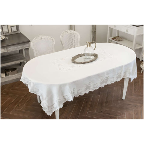 Nappe en lin naturel brodée de fleurs « Ermes » 150 x 300 cm