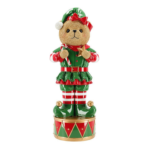 TIMSTOR Statuina orso su tamburo decoro natalizio poliresina 17,5x15x45,5  cm
