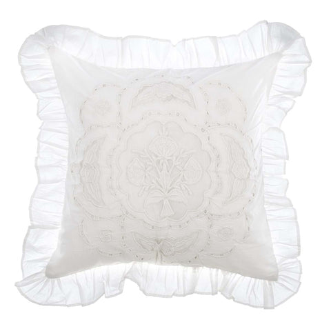 Blanc Mariclò Coussin décoratif en coton blanc "Dentelle" 45x45 cm