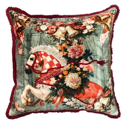 Blanc Mariclò Cuscino quadrato cavallo a dondolo natalizio 45x45 cm