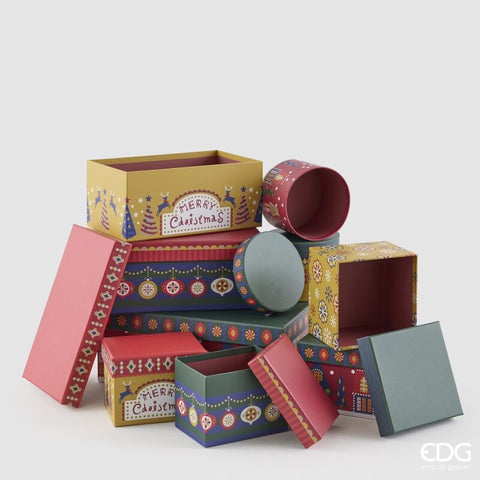 EDG Set 9 Scatole natalizie contenitori con fantasie di natale