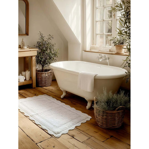 Blanc Mariclò Tappeto bagno in cotone bianco con crochet "Bagno Chiaro" 60x130 cm - Angelica Home Stabia