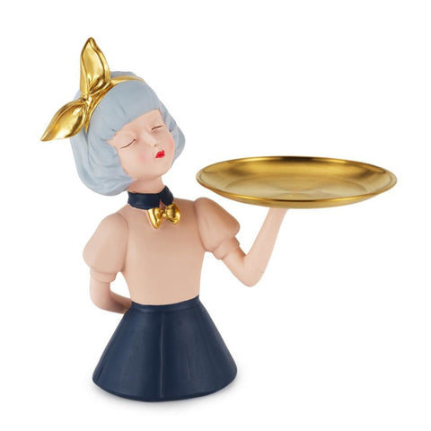 Henriette Statuina decorativa Alba in resina con vassoio "Majorette" 30xH31 cm - Angelica Home Stabia
