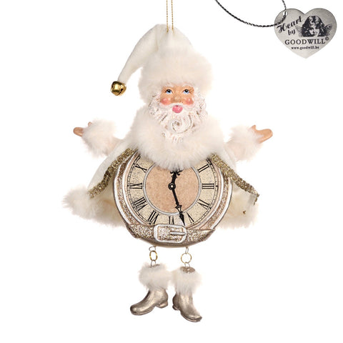 GOODWILL Pendentif Père Noël en résine avec horloge pailletée H18 cm