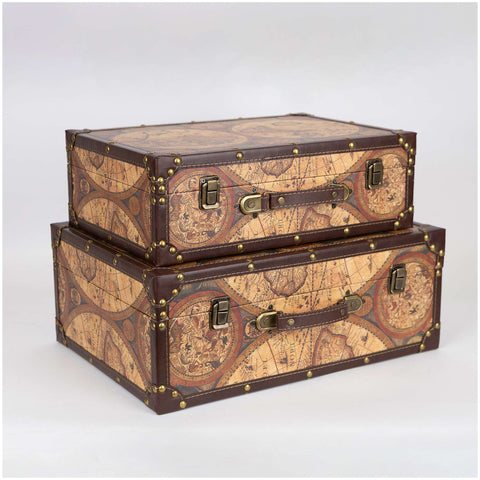 Eurolamp Set 2 Valigie decorative mappa in legno 42x30x16cm/37x25x13cm