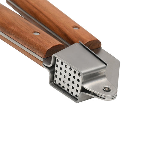 Estia Home Presse-ail en acier inoxydable et bois d'acacia "Allure" 20,5x8,4x3 cm