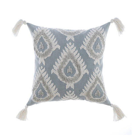 Blanc Mariclò Cuscino arredo ricamato in cotone con nappe "Vista Mare" 45x45 cm - Angelica Home Stabia