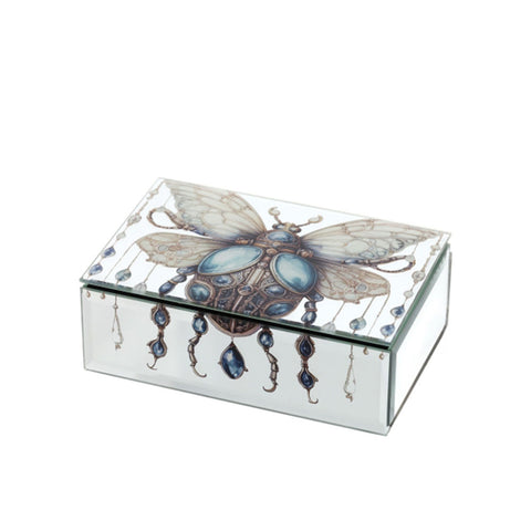 Hervit Cofanetto in legno/specchio Scarabeo blu "AnimalGem" 15x10x5 cm - Angelica Home Stabia