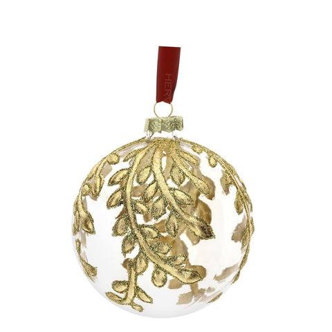 Hervit Gold Blown Glass Christmas Tree Sphere with Leaf Design D8 cm