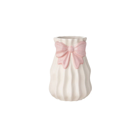 L'Arte di Nacchi Vaso in ceramica avorio fiocco rosa 14x14xH20.5 cm