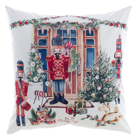 Coussin de Noël Blanc Mariclò avec soldat casse-noisette 45x45 cm