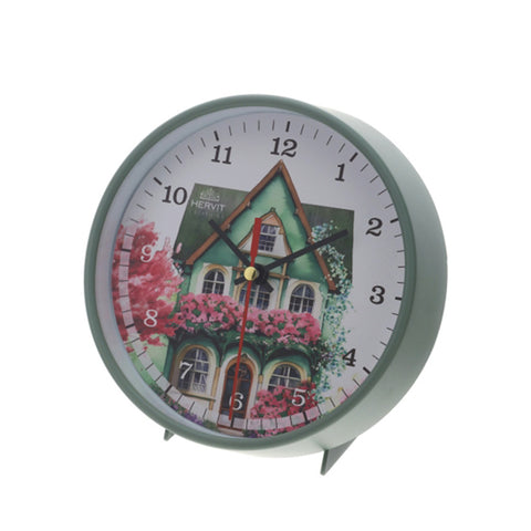 Hervit Orologio da tavolo in metallo verde "Cottage" D15 cm