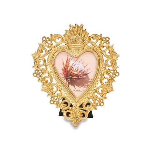 Henriette Heart Photo Frame in Gold Resin "Old School" 24.5x29.5cm (13x15cm)
