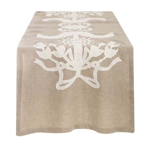 Blanc Mariclò Tapis de couloir en lin mélangé beige "Dentelle" 50×160 cm
