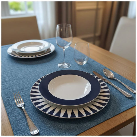 Fade Set 18 piatti servizio per 6 persone in porcellana grigio/blu "Geometric"