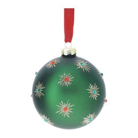 Hervit Sphère de décoration de sapin de Noël en verre soufflé vert 10 cm