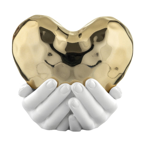 Bongelli Preziosi Statuina Mani con Cuore oro in polvere di marmo 25x24 cm