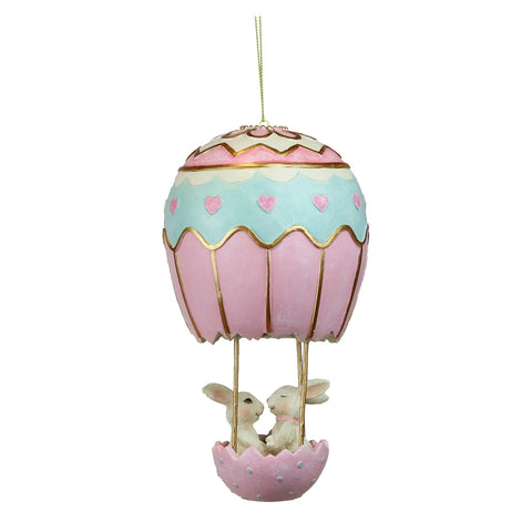 GOODWILL Statuina Conigli di Pasqua in resina con mongolfiera 19.5 cm - Angelica Home Stabia