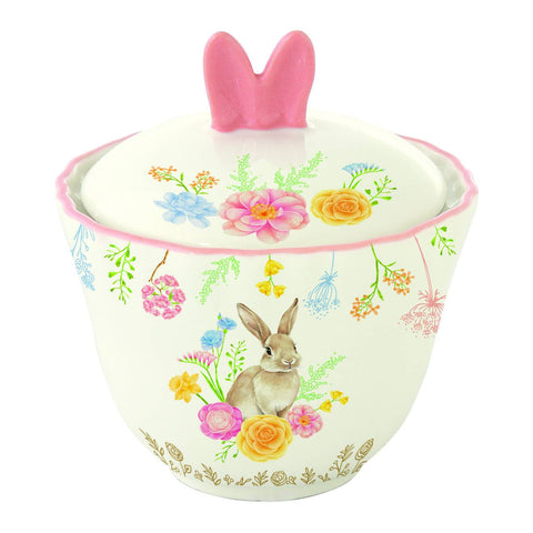 Easy Life Zuccheriera di pasqua in porcellana con coniglio e fiori "Tres Jolie" 180 ml
