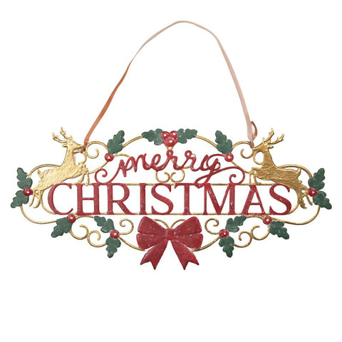 Clayre & Eef Targa natalizia decoro da appendere MERRY CHRISTMAS metallo 70x1x34 cm