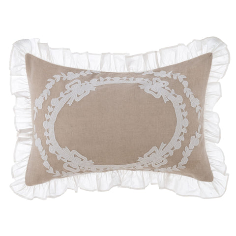 Blanc Mariclò Cuscino arredo in misto lino beige con applicazioni "Soffio" 45x60 cm