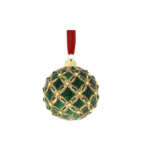 Boule de Noël Hervit Filet de verre vert/doré 2 variantes (1 unité)