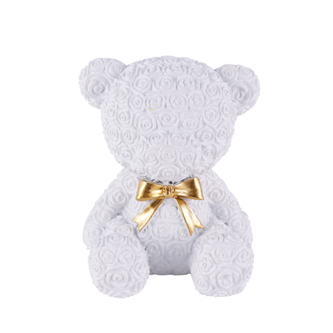 Henriette Teddy Bear Figurine in white resin with gold bow "New Enfant" 6x7 cm
