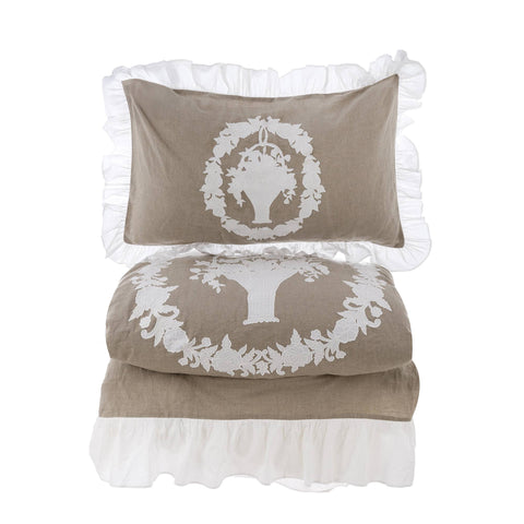 Blanc Mariclò Parure Set Copripiumino matrimoniale in misto lino +2 copriguanciali "Soffio" 240x260 cm