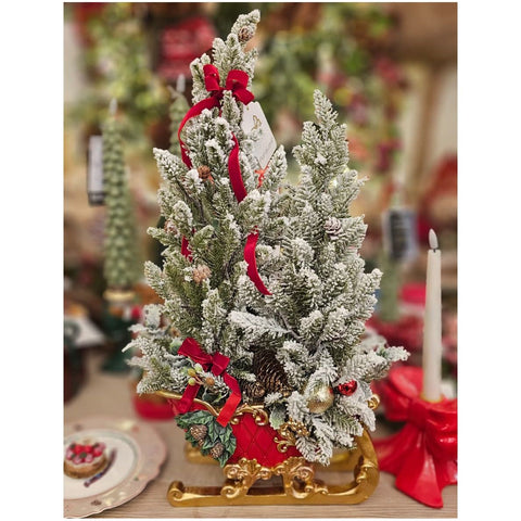 Traîneau en résine Lena's Flowers avec 2 sapins de Noël enneigés 30 x H 55 cm