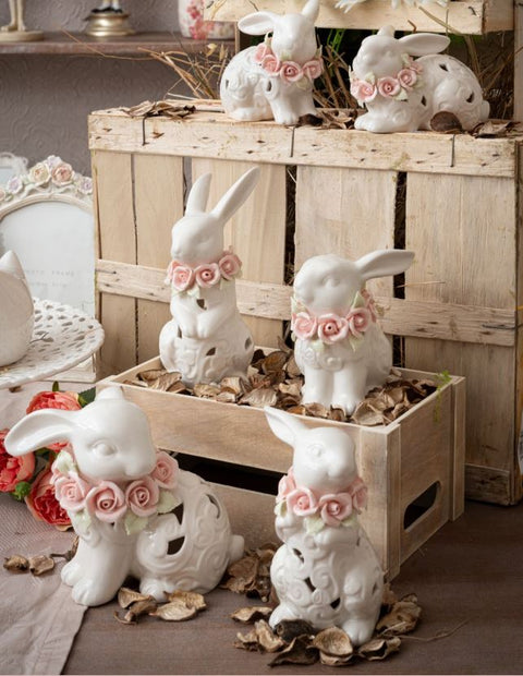 Figurine de lapin de Pâques The Art of Nacchi en céramique perforée 9 x 8 x H 14 cm