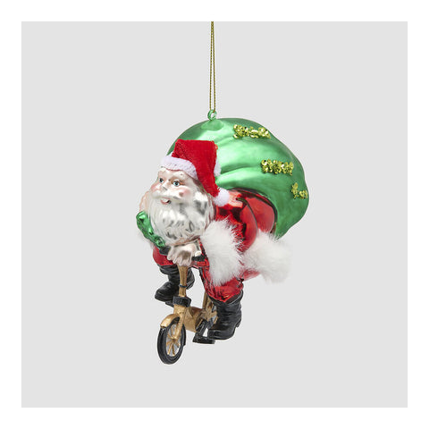 EDG Enzo De Gasperi Christmas Decoration with Santa Claus on a Bicycle Glass Ornament H12 cm