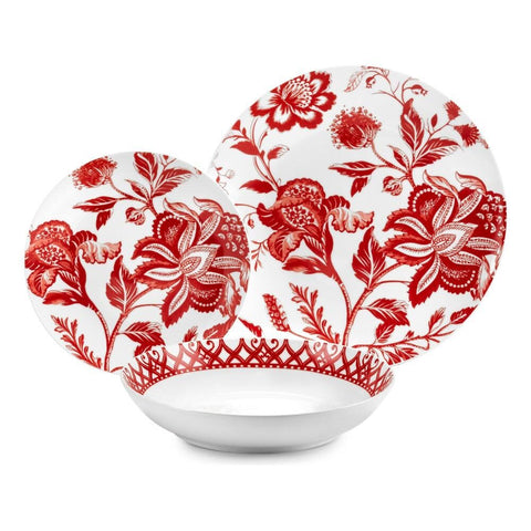 Fade Servizio 18 piatti in porcellana rosso/bianco "Armonia" D18 cm/ D20 cm/ D27 cm