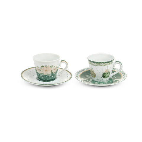 Nuvole di stoffa Set 2 tazzine con piattino natalizie "SILENT GOLD" in ceramica verde 90 ml