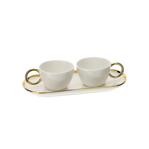 Hervit Set 2 tazze caffè in porcellana bianco/oro "Tete a Tete" 100 ml