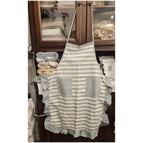 L'Atelier 17 Striped apron with pockets and "Pic Nic" shabby chic ruffle 5 variants (1pc)