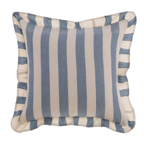 Blanc Mariclò Cuscino arredo in cotone avorio/azzurro con gale "Righe di Sole" 45x45 cm