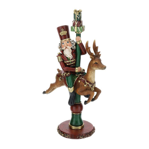Hervit Statuina natalizia soldatino su cervo in resina H36 cm