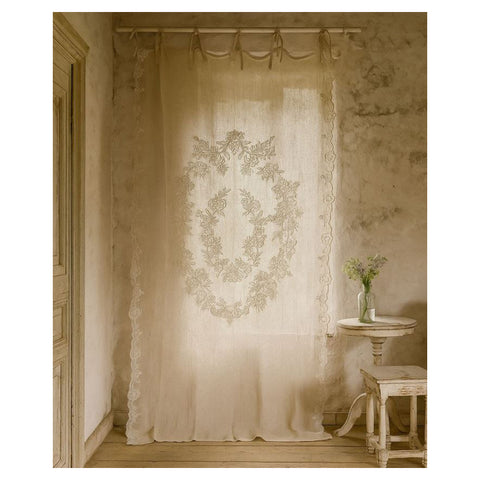 Mia per te Set 2 Tende in lino beige ricamo floreale "Aura" 150x290 cm