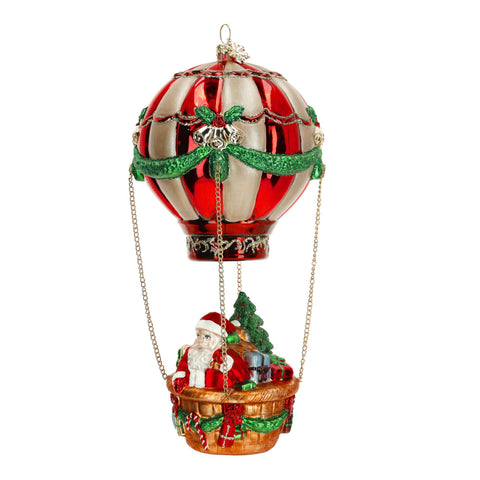 TIMSTOR Addobbo per albero mongolfiera con Babbo Natale da appendere in vetro 10,4x10,4x24 cm