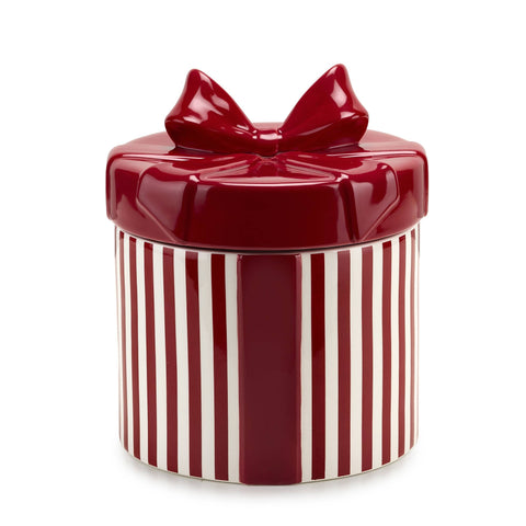 Fade Scatola di natale in ceramica rosso con fiocco D16xH19 cm