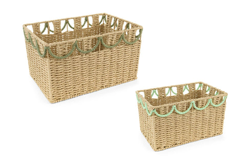 Cloth Clouds Set of 2 "Sweet Bear" Rattan Flower Baskets 35.5x25.5x26-31.5x21.5x23 cm