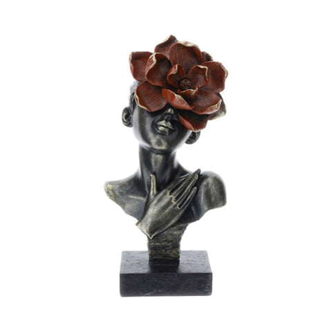 Hervit Dahlia Bust in Bronze/Red Resin H31 cm