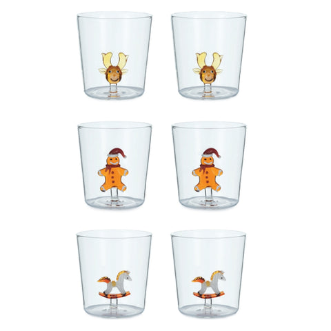 Henriette Set 6 bicchieri d'acqua natalizi in vetro borosilicato "Treasure" 300 ml