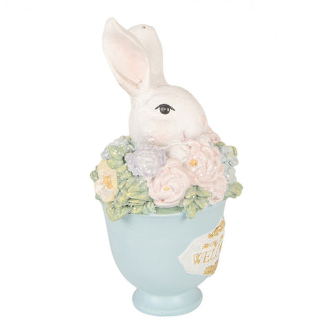 Clayre & Eef Statuina Coniglio pasquale in tazza, Shabby Chic 11x9xH16 cm