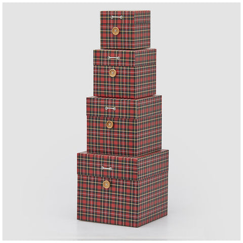 EDG Enzo De Gasperi Lot de 4 boîtes de Noël tartan D12/15/18/22 cm