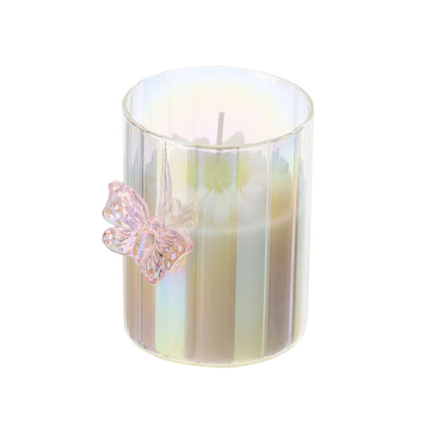 Hervit Candela Daisy in vetro con Farfalla rosa Profumazione J'adore D7xH9 cm